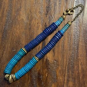 Chicos Chunky Navy, Turquoise, and Gold Color Disc Necklace